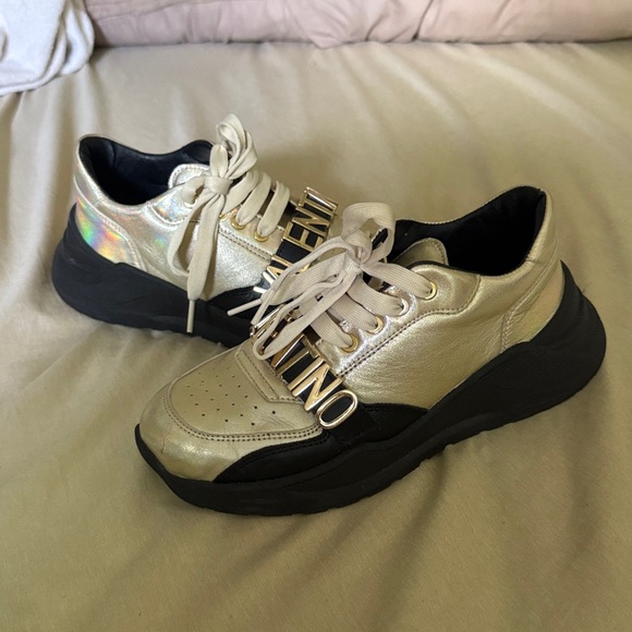Valentino Women's Metallic Gold Sneakers - Picture 2 of 4